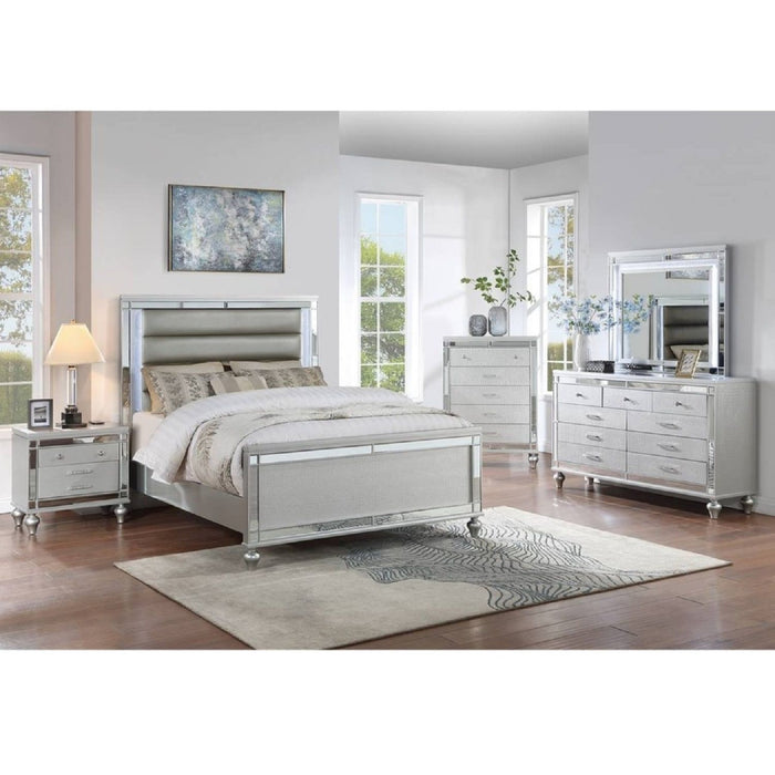 Bed With LED Lights, Tufted Headboard