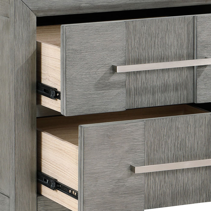 Modern 2 Drawer Nightstand In Gray Finish With Silver Metal Handles, Contemporary Bedside Table With Smooth Glide Drawers