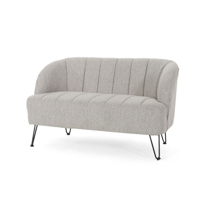 Modern Loveseat With Channel Stitching And Iron Legs - Light Gray