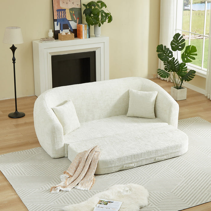 Curved Convertible Sofa, 2 In 1 Fold Out Bed With Pull Out Base And Deep Seat