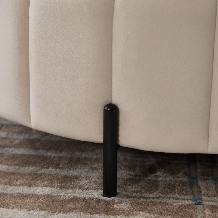 Upholstered Round Ottoman With Reversible Lid, Channel Tufted Pumpkin Shape