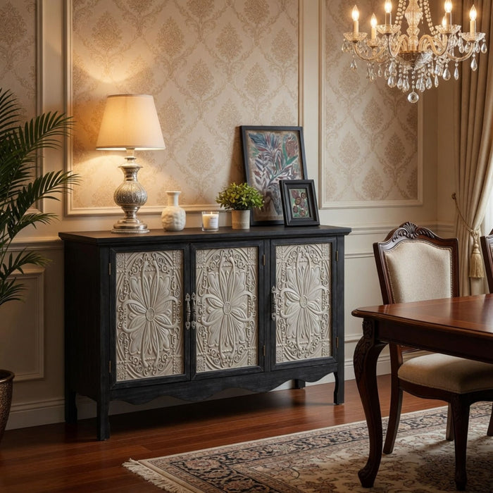 3 Door Sideboard Buffet Cabinet With Storage - Black