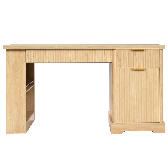 Modern Fluted Office Desk With Storage Cabinet
