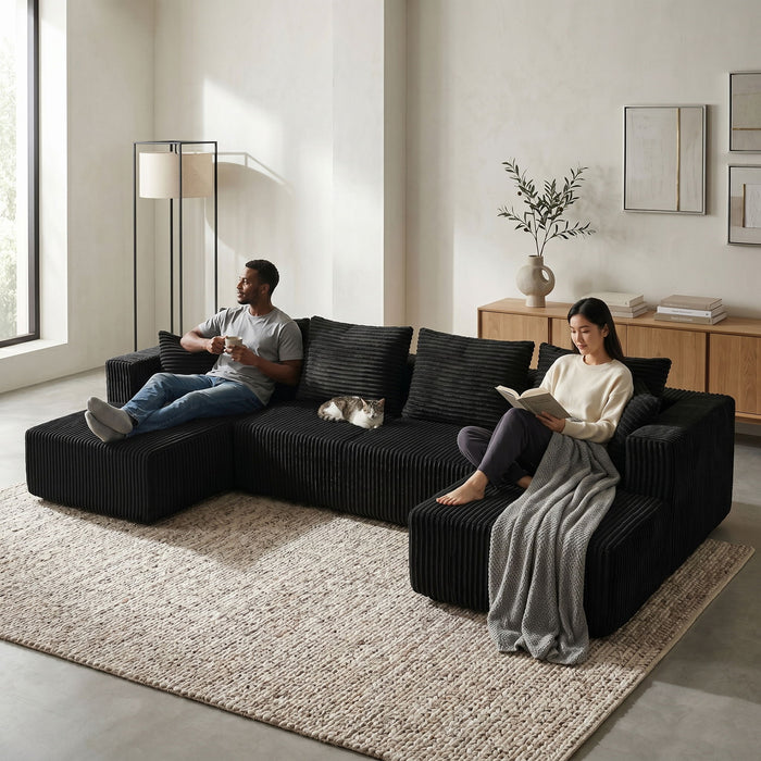 U-Shaped Modular Sectional Sofa With Double Chaise, Oversized Deep Seat For Living Room