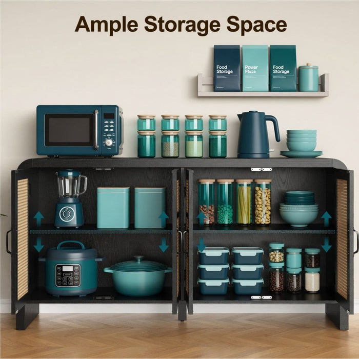 Sideboard Buffet Cabinet With 4 Doors & Adjustable Shelves - Black