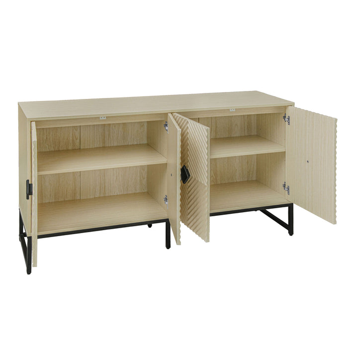 Carved 4 Door Sideboard With Storage, Adjustable Shelf