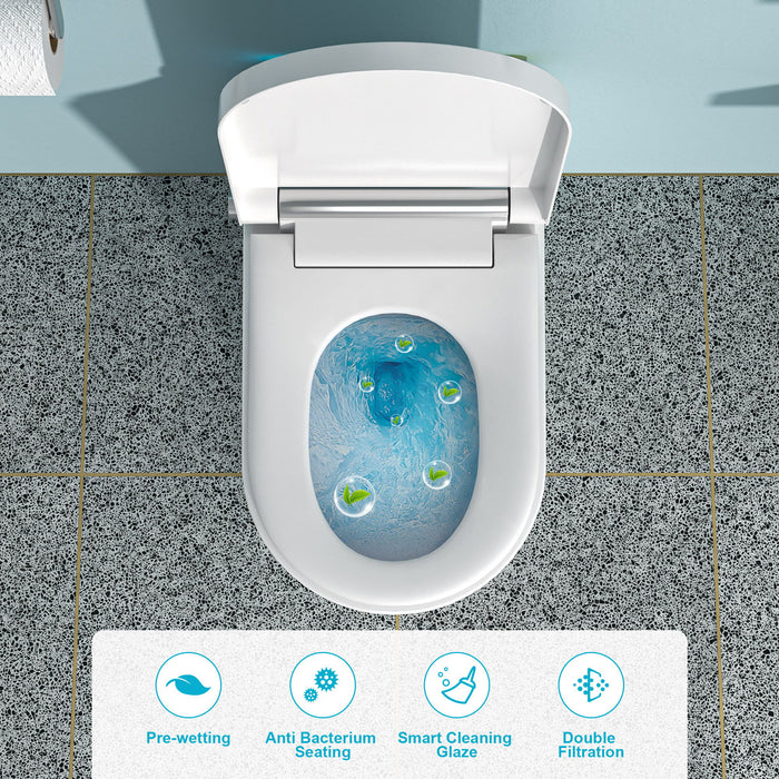 Smart Toilet With Bidet Built In, Auto Open & Close, Elongated Heated Seat, Foot Sensor Flush, LED Display, Warm Water Wash - White