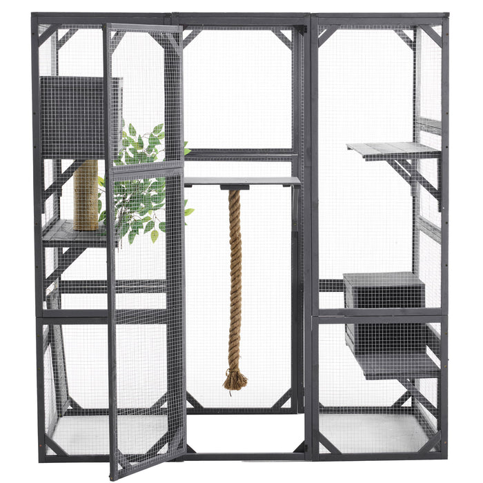 Outdoor Cat House, Diy Cat Enclosure Catio With Double Enter Doors