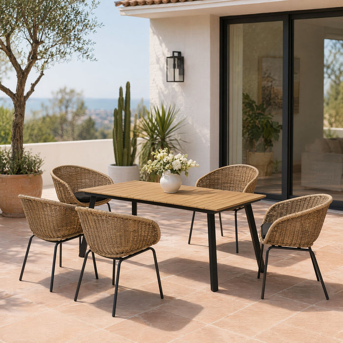 7 Piece Outdoor Patio Dining Set For 6, Conversation Set With Table & 6 Armchairs - Purple Pink Flower / Yellow