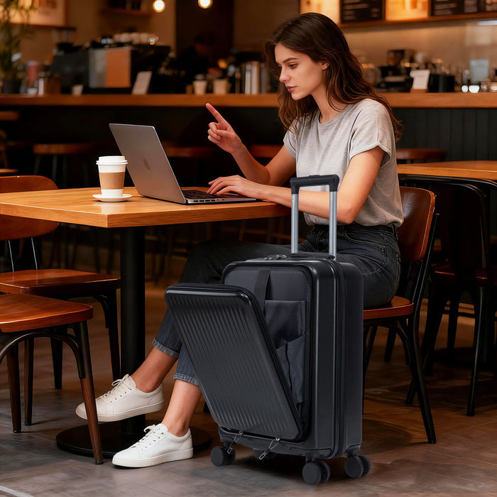 Luggage Set With Cosmetic Case, Combination Lock, Front Opening Design