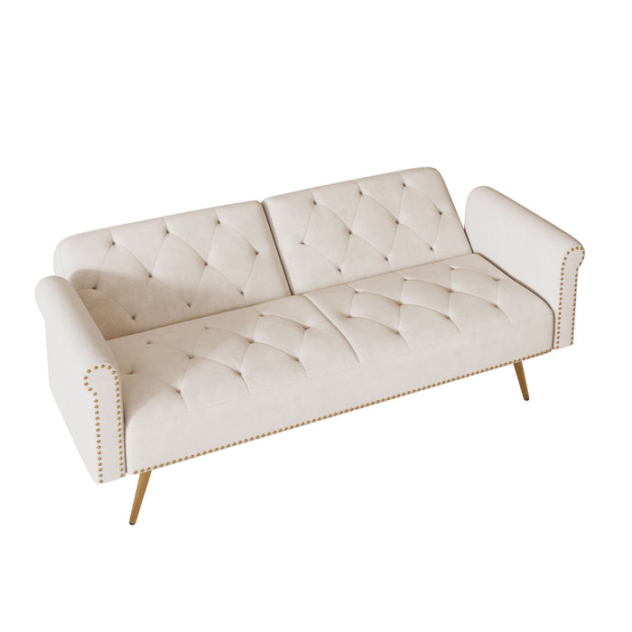 Luxurious Velvet Sofa Bed With Nail Head Trim And Matching Pillow