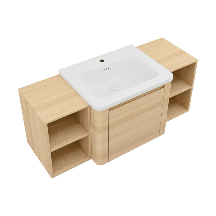 Wall Mounted Bathroom Vanity With Sink, Storage Shelves & Soft Close Door