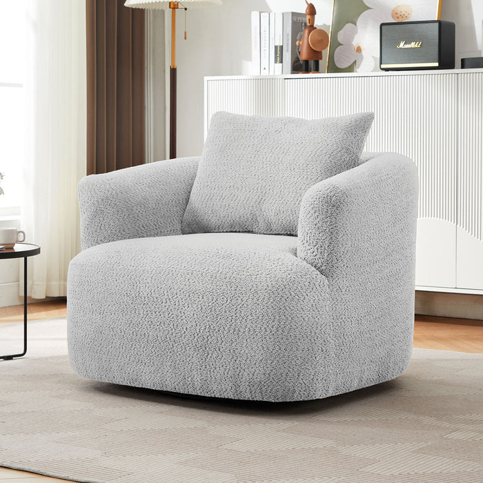 360° Swivel Barrel Sofa Chair With Throw Pillow, Chenille Upholstered Accent Chair