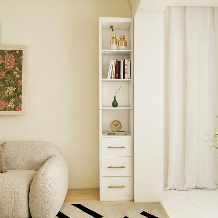Rectangular Side Storage Cabinet With 3 Drawers For Bedroom - White