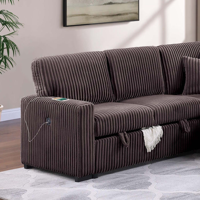 Convertible Sectional Upholstered Sleeper Sofa With Storage Chaise