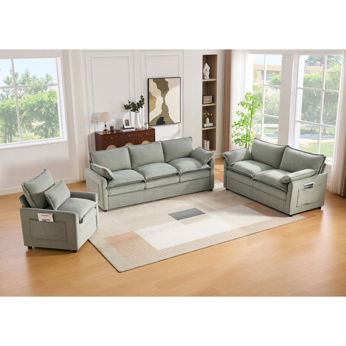 Modern Sofa Set With Double Layer Cushion And Side Storage Pockets