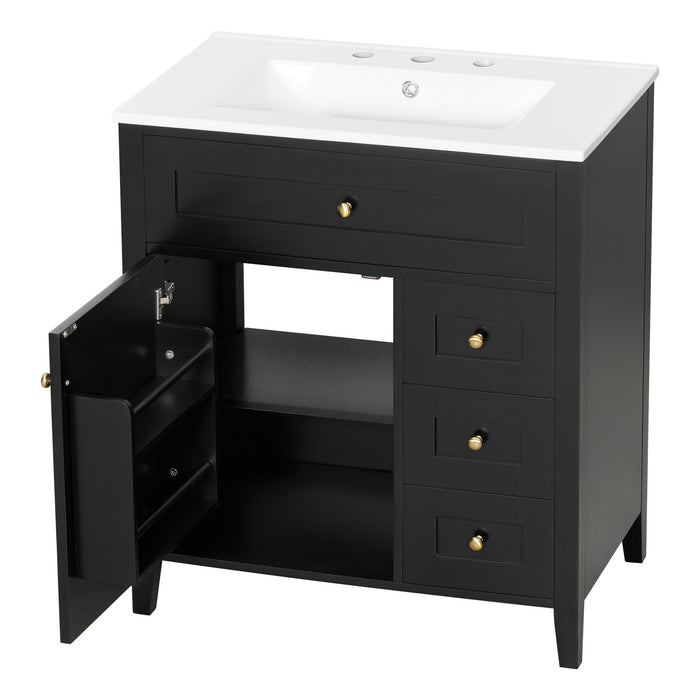 Bathroom Vanity With Sink, 3 Drawers And Adjustable Shelf