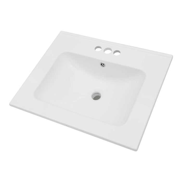 Modern Rectangular Single Vanity Top With Overflow And 3 Faucet Holes - White