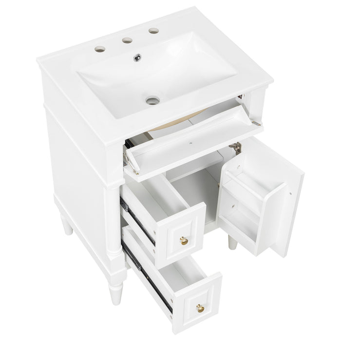 Freestanding Bathroom Vanity With Sink, Adjustable Shelf & Flip Drawer