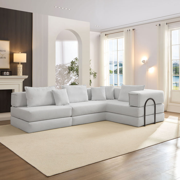 Modular L Shaped Floor Living Room Sofa Set With 6 Pillows