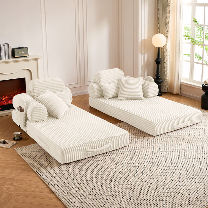 Convertible Sleeper Sofa With & Side Storage Pocket, Foldable Upholstered Couch For Living Room