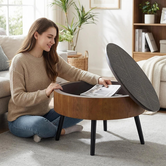 Round Coffee Table With Storage Function For Living Rooms