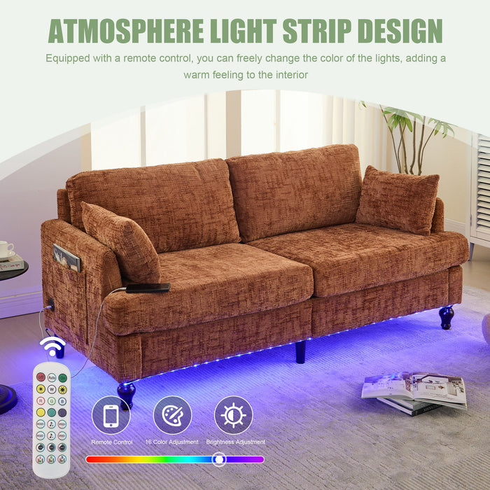 Chenille 2 Seater Sofa With LED Light, USB Charging Port, And Storage Bag