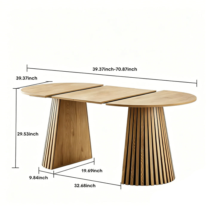 Dining Table, Flexible Extendable Oval Design With Slatted Legs - Natural Wood