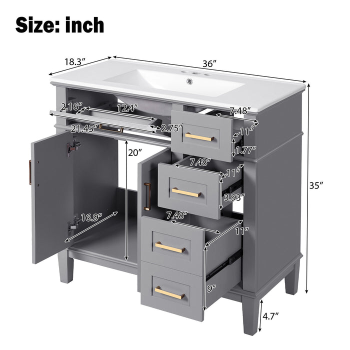 Modern Bathroom Vanity With Ceramic Sink, Soft Close Storage Cabinet