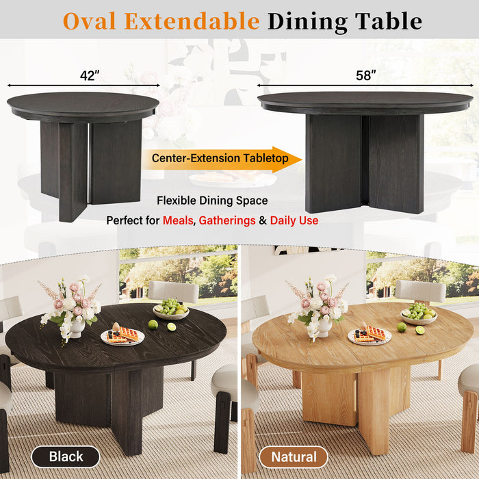 Farmhouse Oval Extendable Dining Table With Pedestal Base