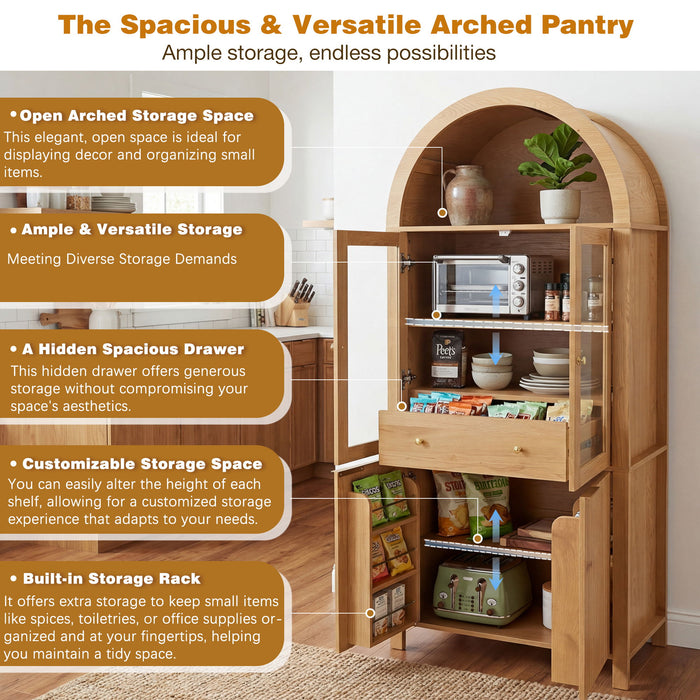 Fluted Tall Arched Pantry Cabinet With Adjustable Shelves