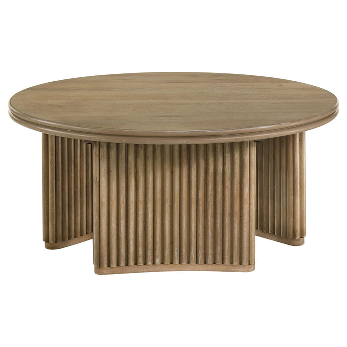 Dreydon - Round Coffee Table With Curved Pedestal Base - Light Brown