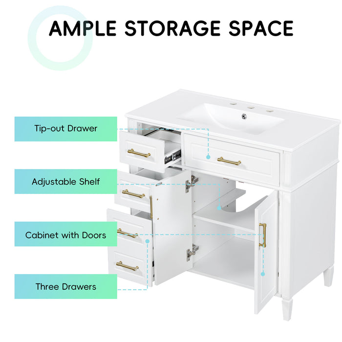 Bathroom Vanity With Sink, 4 Drawers, 2 Doors