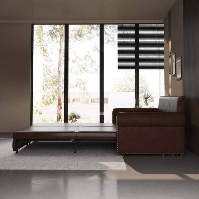 3 In 1 Convertible Sleeper Sofa With Nailhead Trim & Rolled Arm