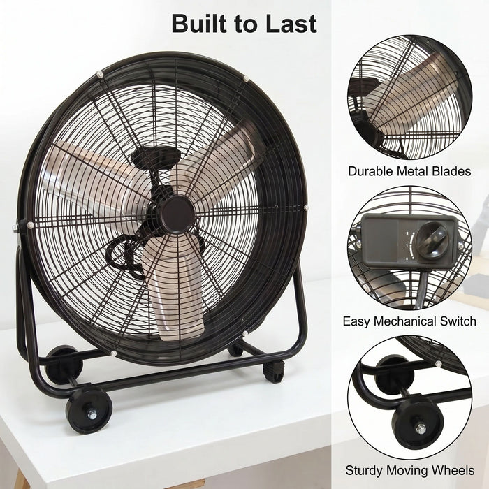Drum Fan With Pure Copper Wiring Motor And Blades - Black