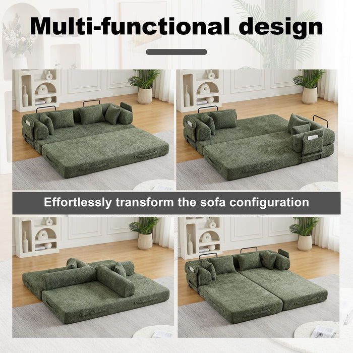 Convertible Sleeper Sofa Bed With Cylindrical Pillow