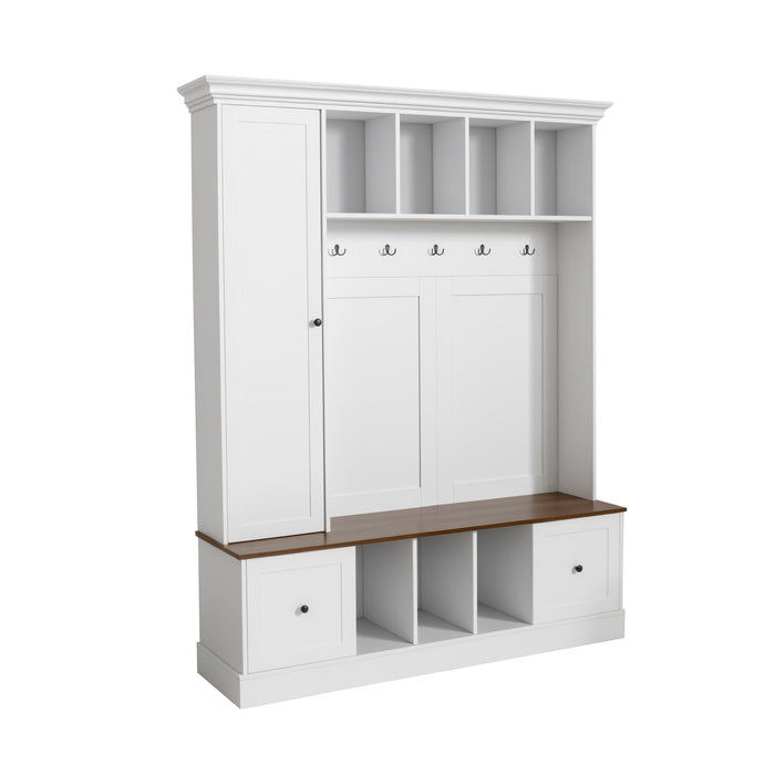 Hall Tree With Shoe Storage Bench, Entryway Coat Rack With 5 Hooks