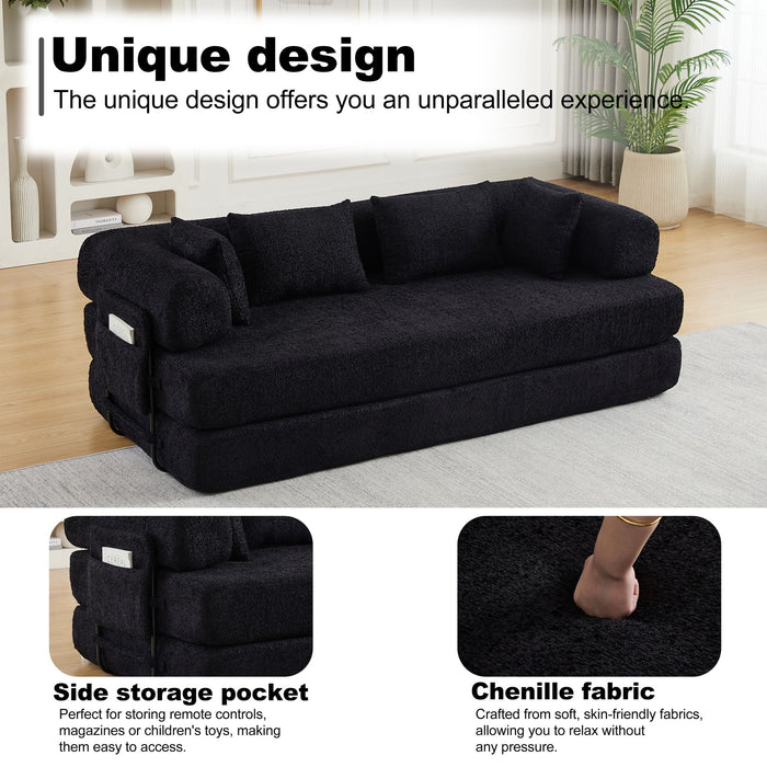 Convertible Sleeper Sofa Bed With Cylindrical Pillow