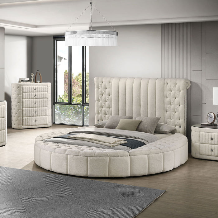 Santiago - Oval 2 Drawer Upholstered Nightstand - Ivory