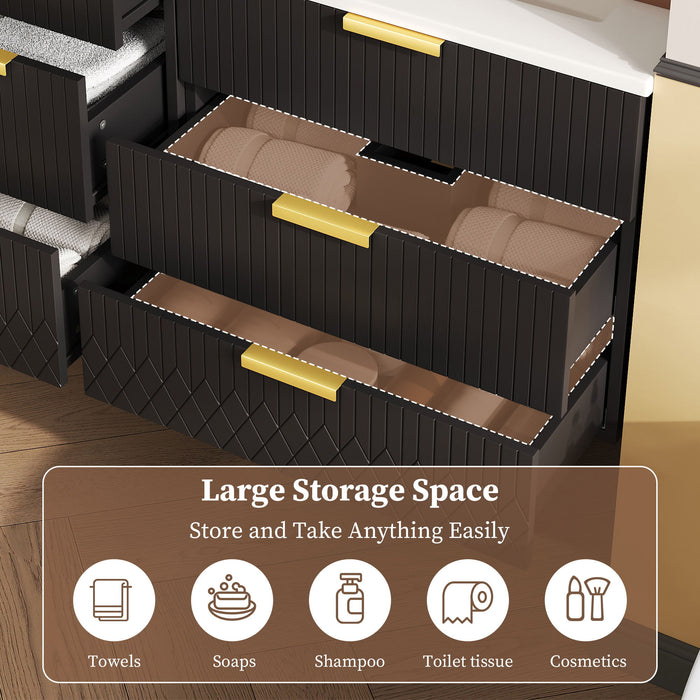 Wall Mounted Floating Cabinet With Double Drawer, Rectangular Sink, Bathroom Vanity With Single Faucet Hole And Overflow - Black