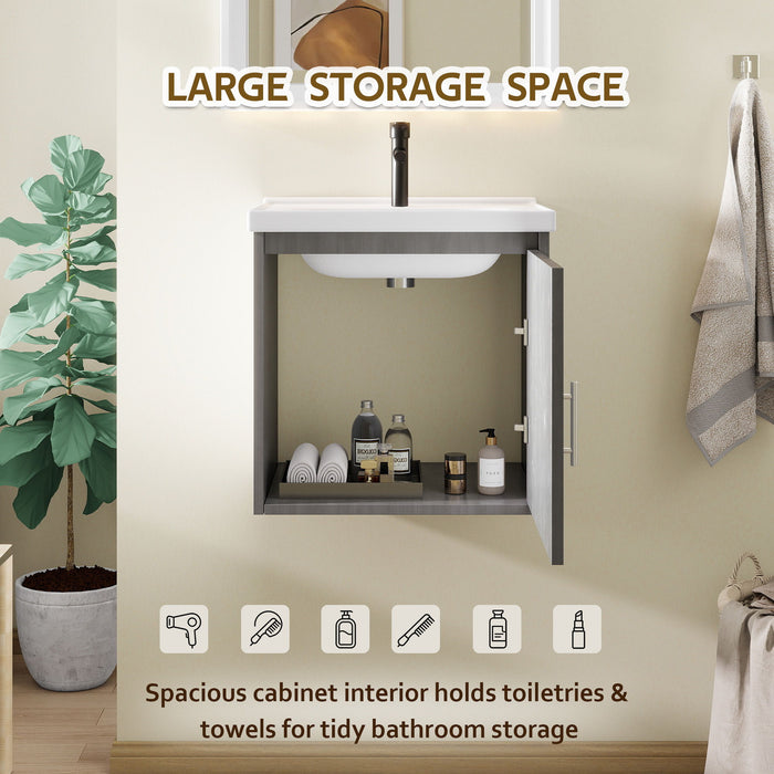 Floating Bathroom Vanity Combo, Wall Mounted Cabinet With Sink & Soft Close Doors For Small Bathrooms