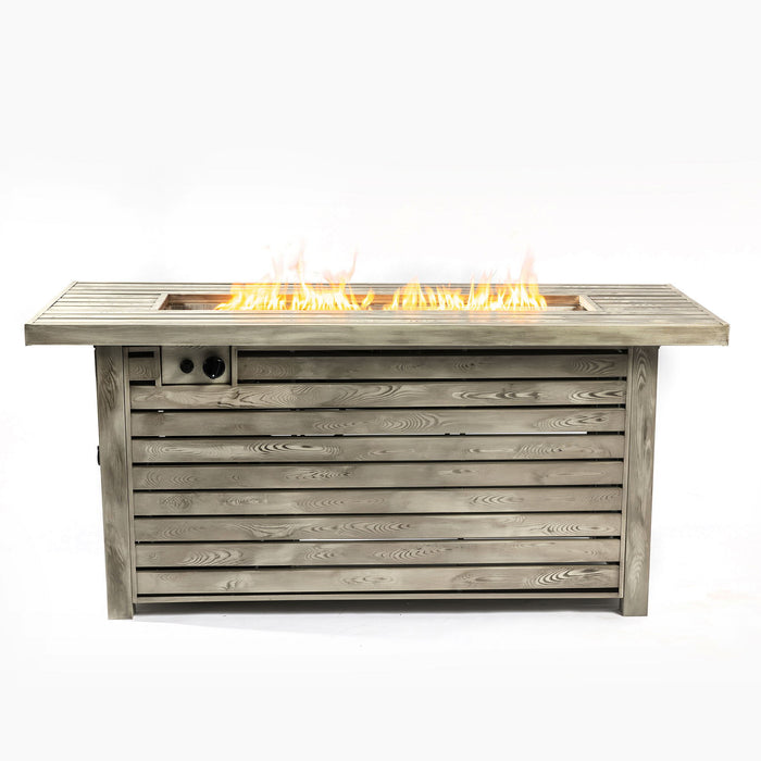 54" Propane Gas Fire Pit Table, 50000 Btu Rectangular Steel Fire Pit With Imitation Wood Grain For Outside Patio Deck Garden Courtyard - Light Beige