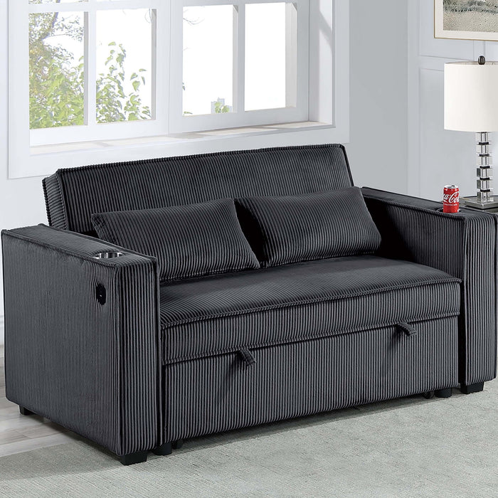 Modern Style Convertible Sofa With Pull-Out Bed, USB Ports & Cup Holders