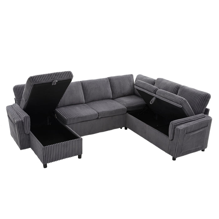 Convertible U-Shaped Sectional Sofa Bed With USB Ports And Storage
