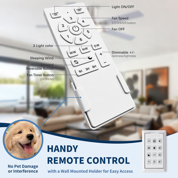 Flush Mount Ceiling Fans With LED Light And Remote Control, 5 Blades