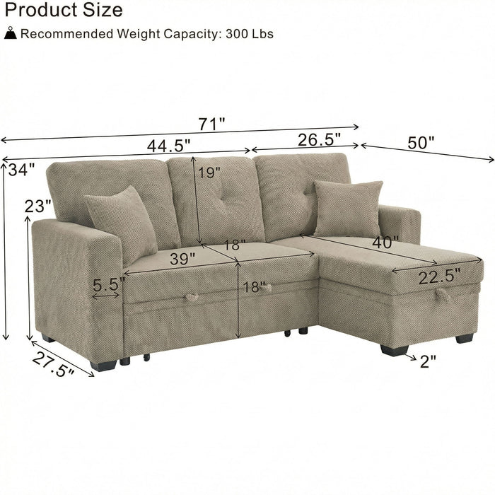 Sleeper Sectional With Pull Out Bed, Reversible Chaise