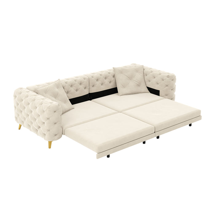 3 In 1 Convertible Sleeper, Deep Seat Pull Out Sofa Bed, Button Tufted