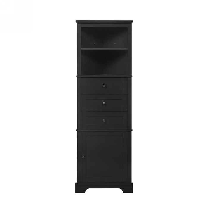 Tall Storage Cabinet With 3 Drawers And Adjustable Shelves For Bathroom