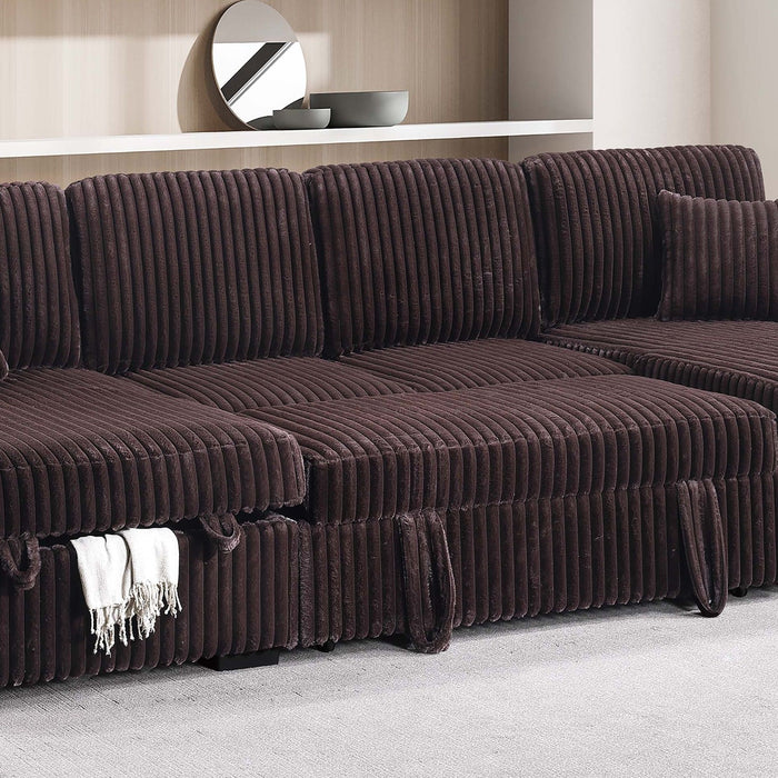 Convertible Sectional Upholstered Sleeper Sofa With Storage Chaise