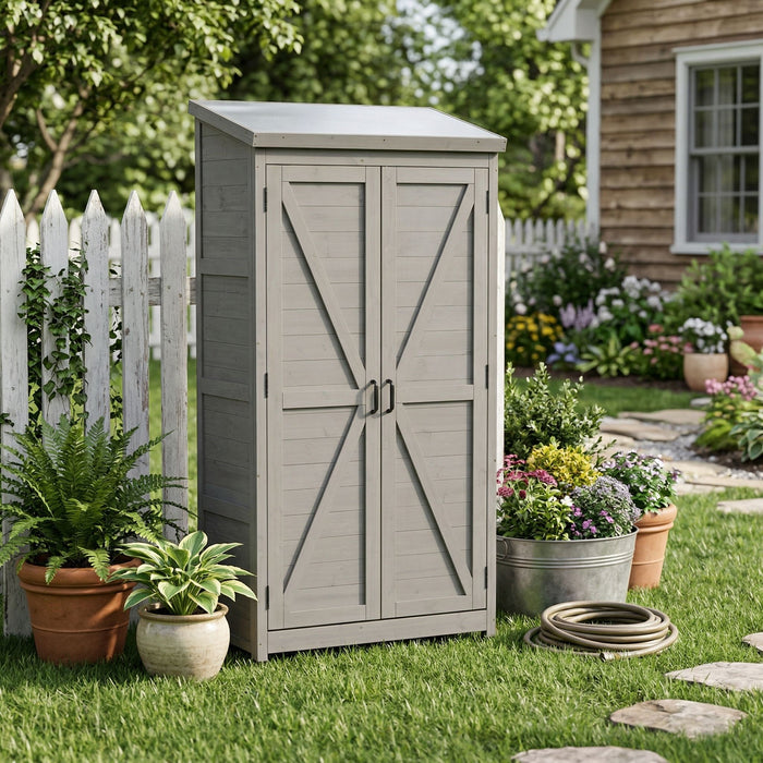 Outdoor Storage Shed With Vertical Tool Cabinet For Backyard